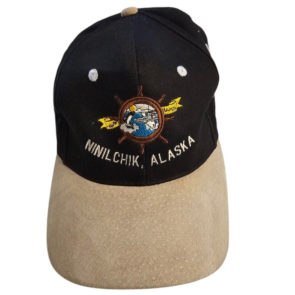 Vintage 1990s KC Strapback Baseball Hat Ninilchik Alaska Suede Brim Embroidered